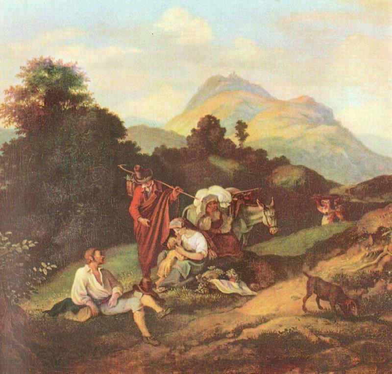 Adrian Ludwig Richter Italienische Landschaft mit ruhenden Wandersleuten Spain oil painting art